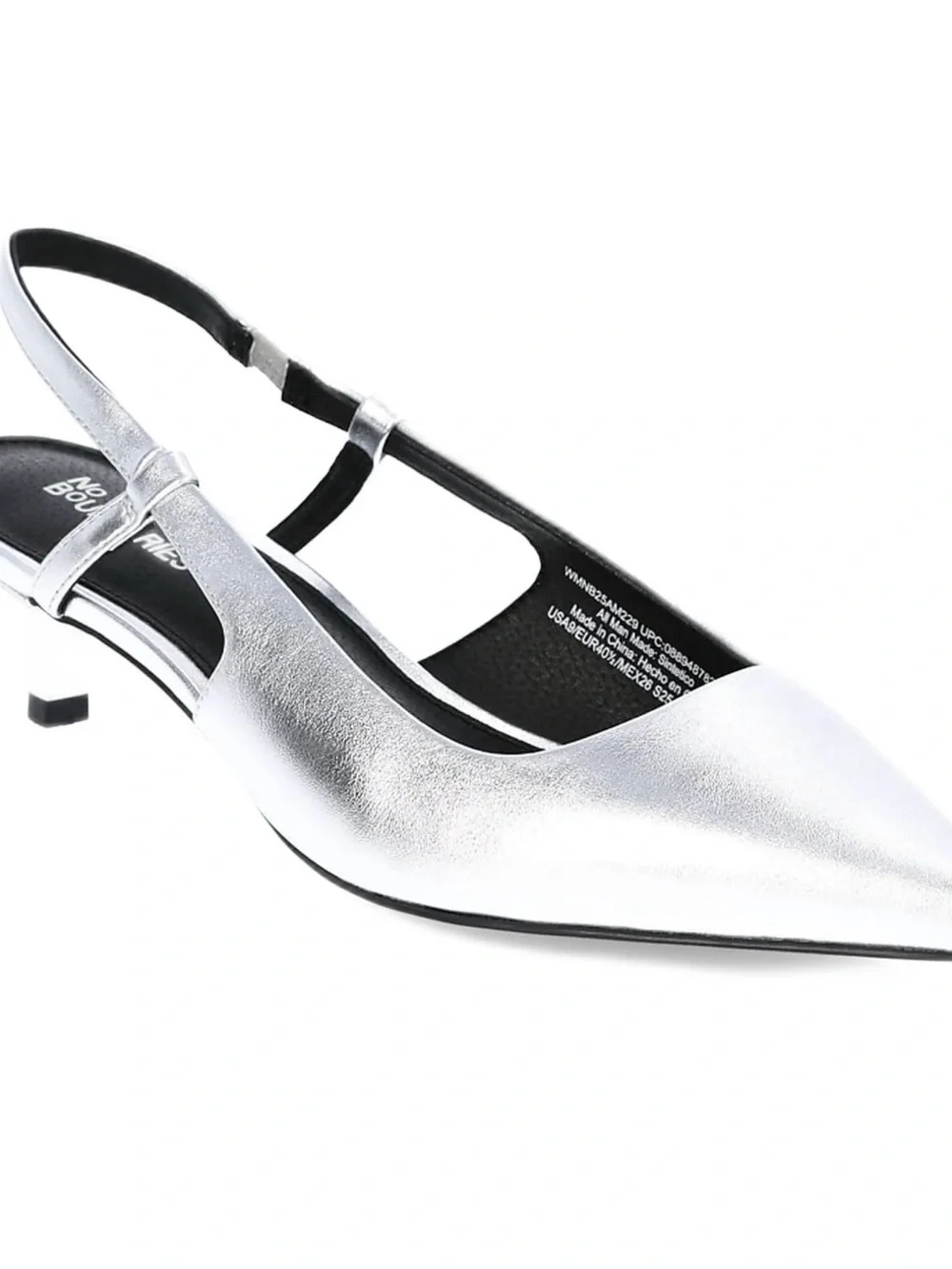 No Boundaries Silver Slingback Kitten Heels Women’s Size 8 Pointed Toe